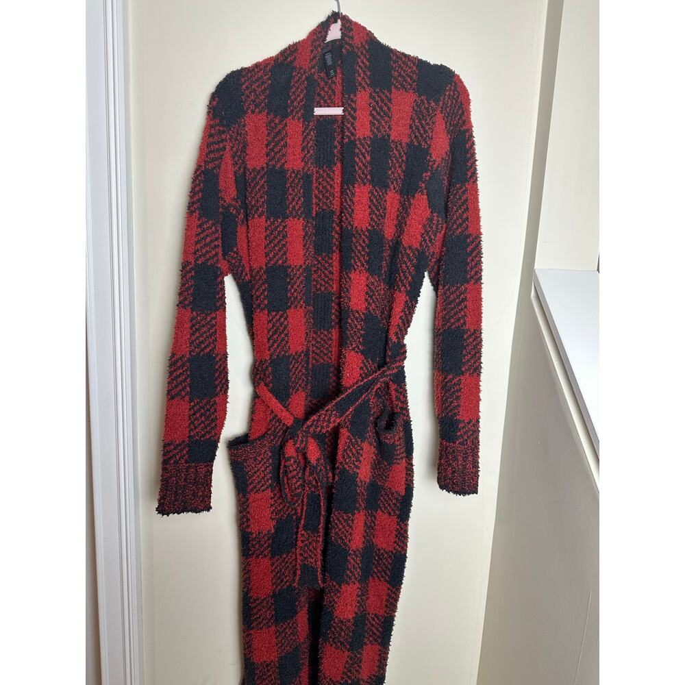 SKIMS Buffalo Plaid Robe S/M Red & Black Long Belted Womens Soft NWOT